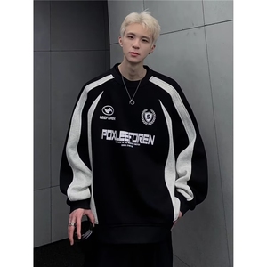 D847-P41 卫衣男2025春秋季新款美式高街重磅潮牌复古拼接撞色图片