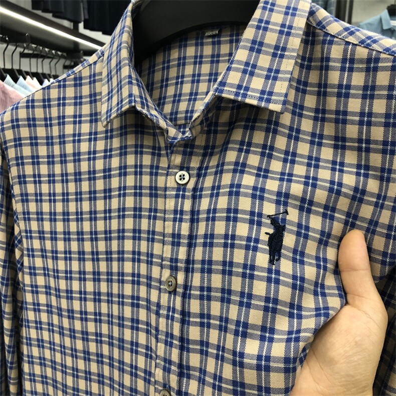 FN23813钱塘2020-1夏季新款宽松男士长袖衬衣小格子绣标衬衫P72,男装衬衫,钱塘207-1