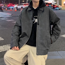 新款中性风户外夹克男翻领纯色上衣皮衣外套A157B-J2518-特P85，男装夹克，电商A157B