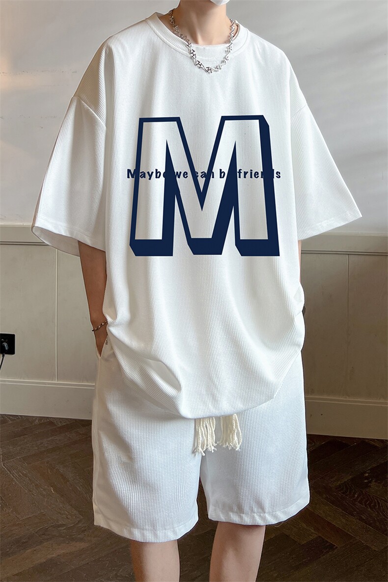 华夫格套装运动短袖t恤套装休闲两件套一套HZ84260-P44,男装T恤,电商A040