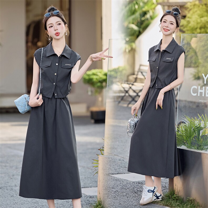 高级感御姐时尚洋气穿搭套装女2026夏季休闲巨显瘦连衣裙两件套，女装套装/套裙，兰菲阁