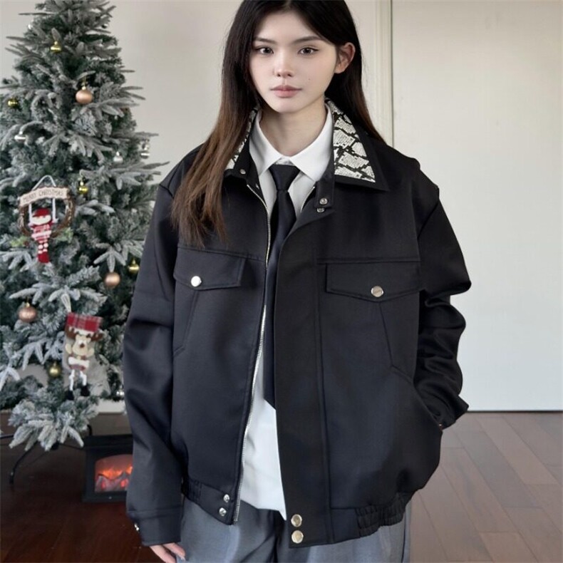 春秋季蛇年限定白蛇翻领宽松夹克男女美式复古休闲情侣棒球服外套图片