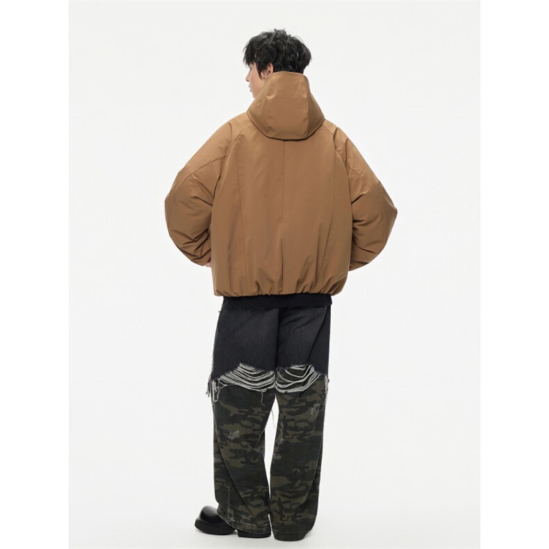 2025冬季新款纯色简约插肩袖连帽羽绒服男潮牌百搭保暖羽绒服外套,男装羽绒服,电商A234