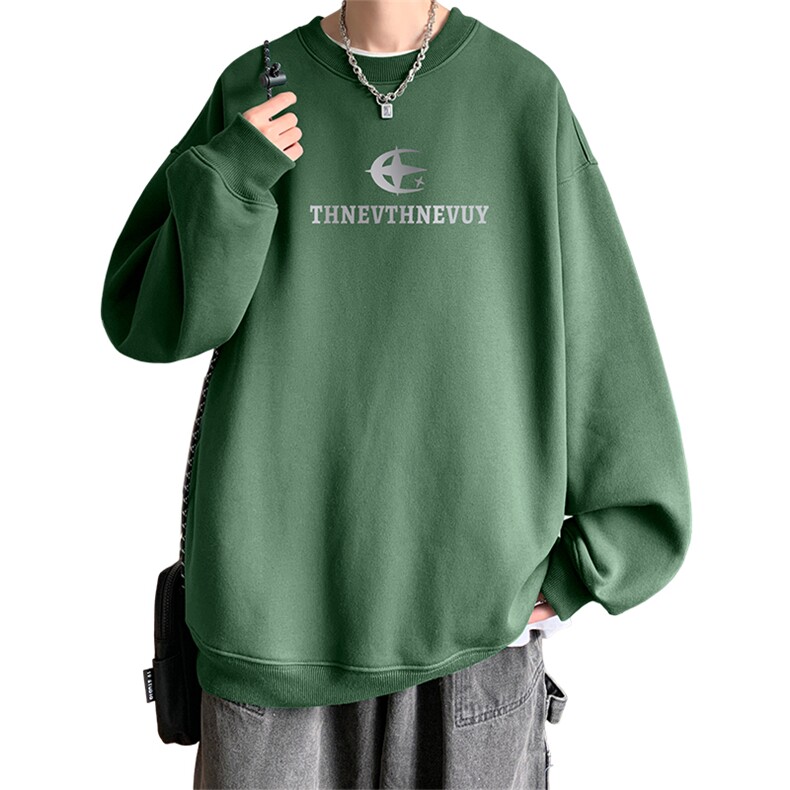 奶绿色圆领卫衣男秋冬情侣潮牌加绒加厚宽松百搭大码套头休闲上衣,男装卫衣,电商B367