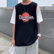 假两件宽松印花休闲T恤男短袖拼接球衣圆领上衣X17P30，男装T恤，星座1116-2