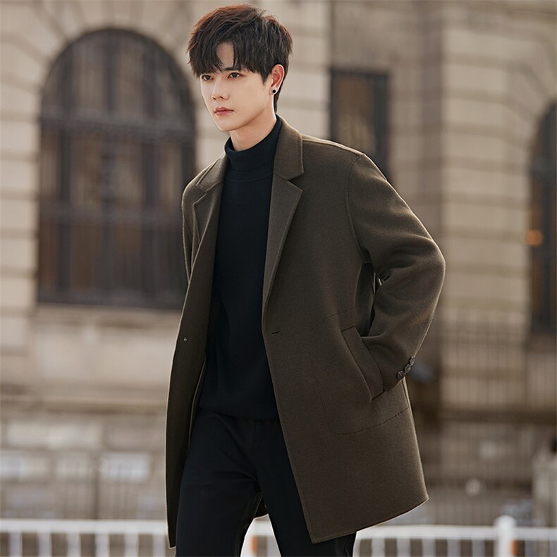 秋冬韩版时尚中长款毛呢大衣羊毛双面呢翻领风衣C710-P295控498，男装毛呢大衣，电商A355（原A415）