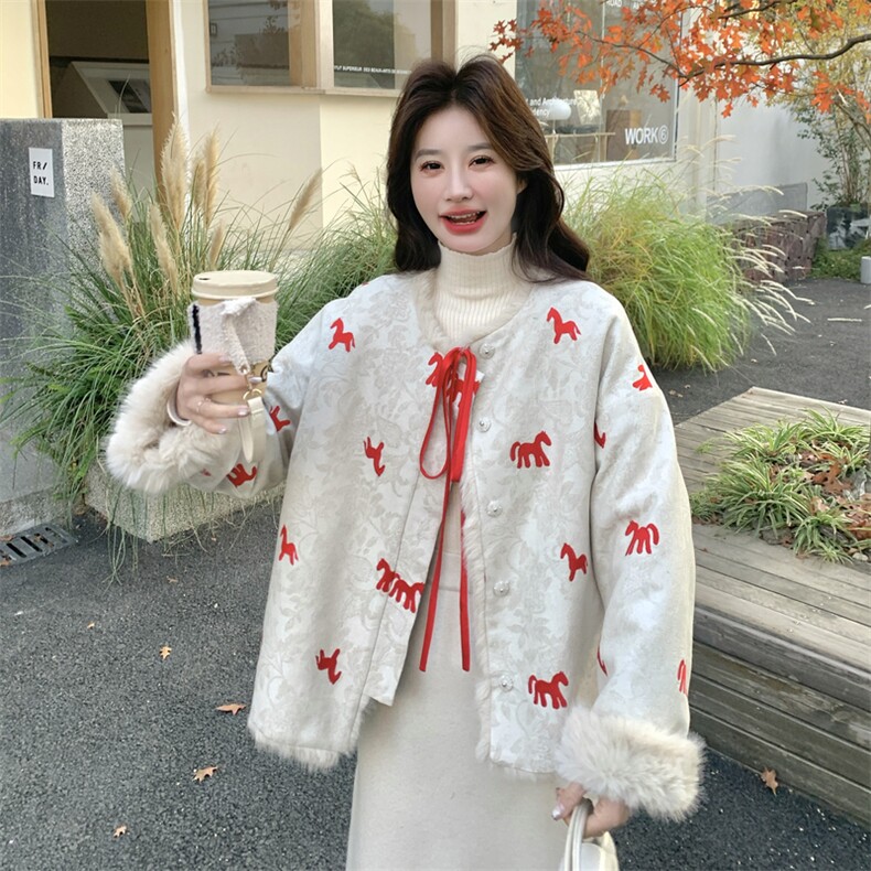 【新款】马上有钱刺绣两面穿毛毛外套2C115-2386-P235-K348,女装棉衣/棉服,2C115