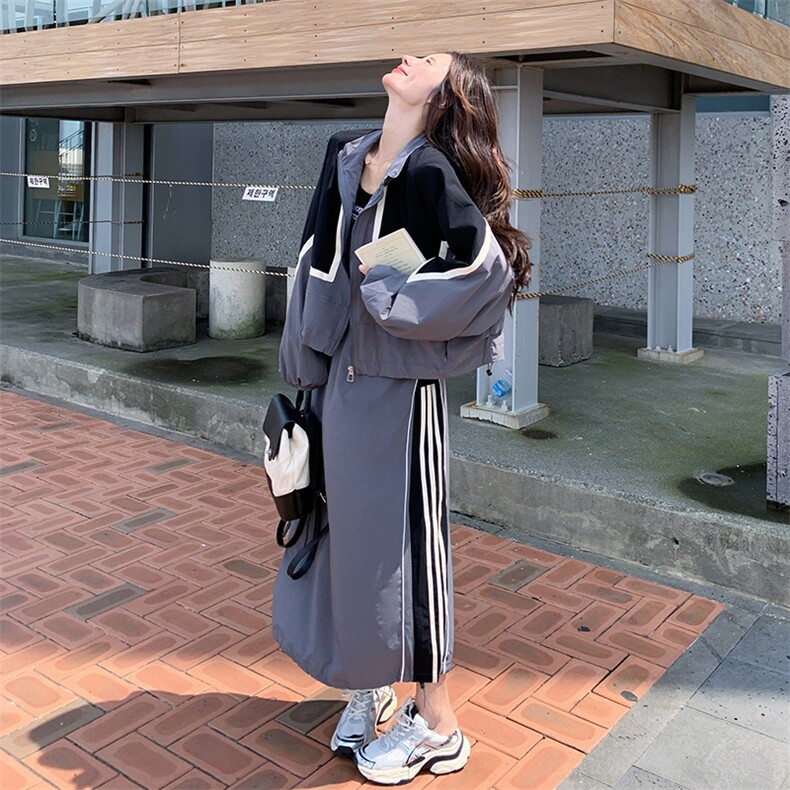 24秋装拼色立领宽松短外套+半身裙两件套2C239-SS17-P178-K258,女装套装/套裙,2C239