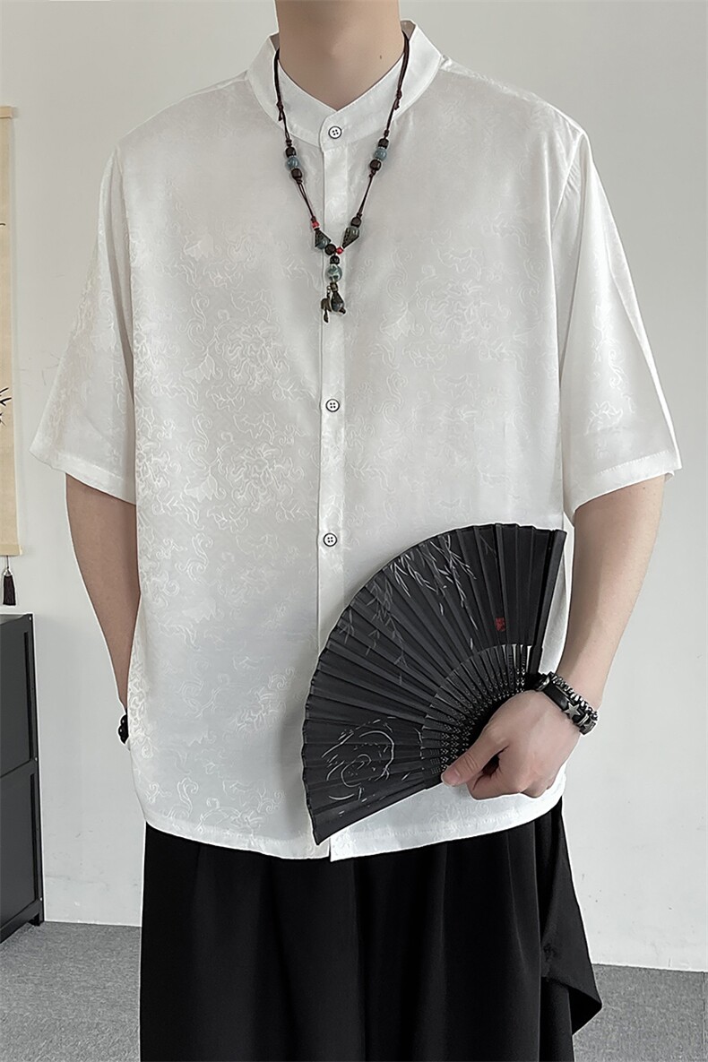 新中式立领风潮T恤短袖高品质上衣刺绣时尚提花T2402-P58,男装T恤,电商A227