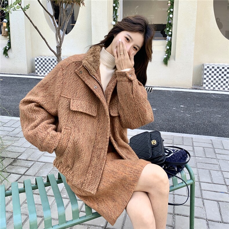 美拉德风毛呢羽绒套装女冬季2025新款高级感穿搭高腰半身裙两件套,女装套装/套裙,维壹