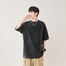 潮宽松运动打底衫T恤水洗重磅夏季新款短袖T恤男24XT77132特批22，男装T恤，电商A042