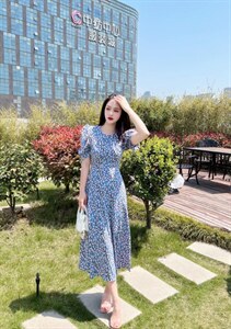 现货韩版碎花连衣裙图片
