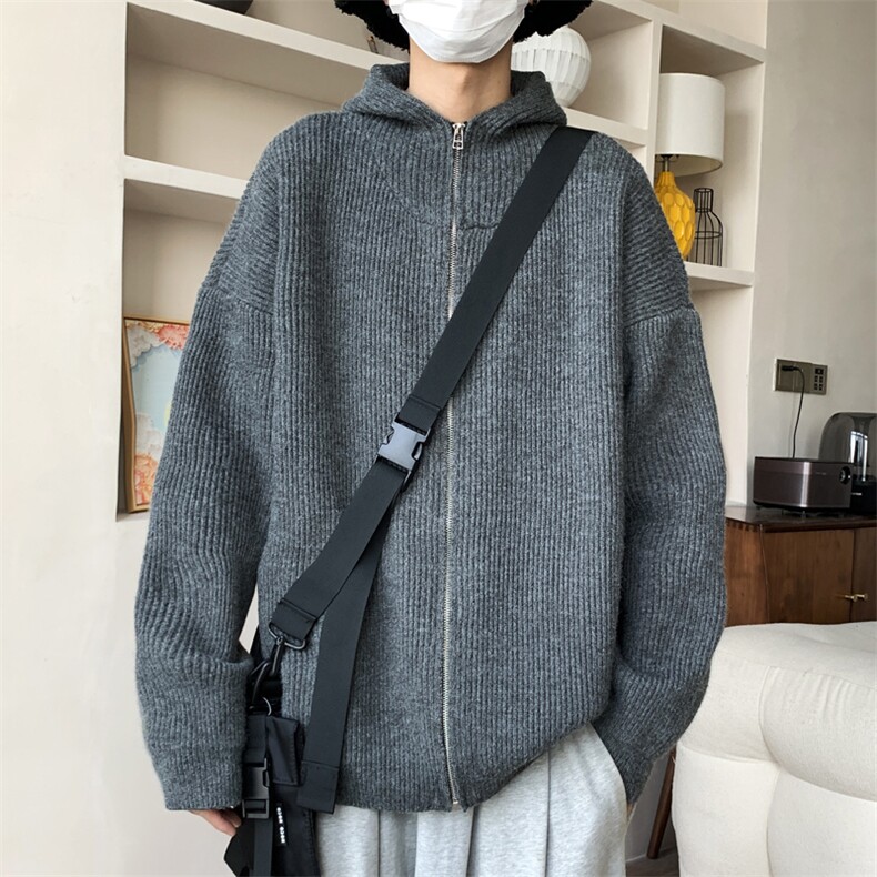 秋冬加厚加绒连帽开衫毛衣慵懒风针织衫外套M600-p75,男装针织衫/毛衣,星座1212