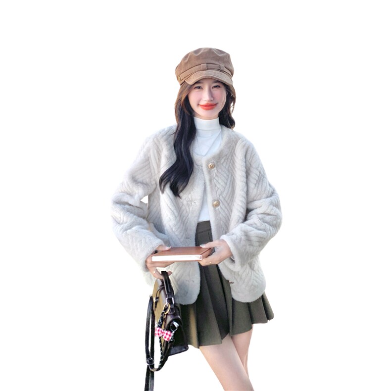 冬装新款加厚小香风皮毛一体外套-p195-k298,女装皮草,2D075