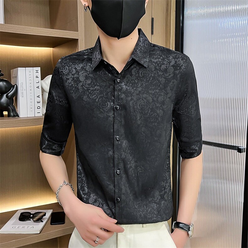 507A-CS501-P48夏季时尚男士薄款青年碎花七分袖衬衣中袖衬衫,男装衬衫,星座507A（原星座306B-2）