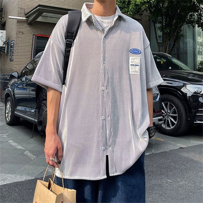 1港风情侣贴布衬衫大码M-5XL网红潮短袖衬衫男DCS7813P45控68图片