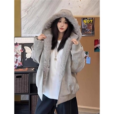 美式复古棕色皮衣外套男秋冬季潮牌高级感夹棉加厚麂皮绒夹克棉衣，男装夹克，星座506A