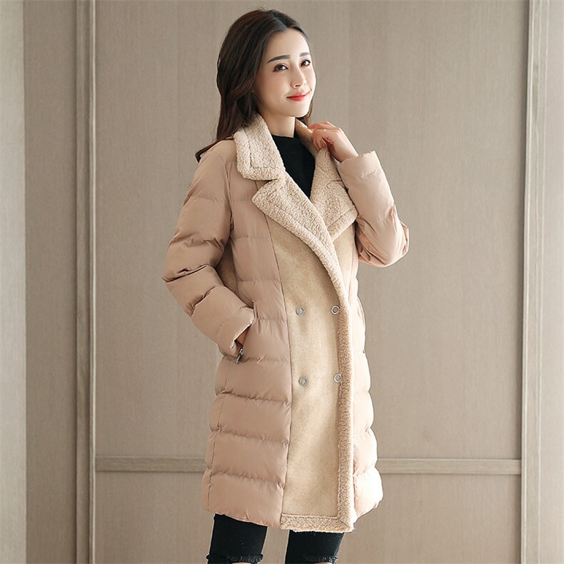 棉衣/棉服纯色双排扣涤纶2020年冬季长袖加厚中长款修身口袋拼接纽扣,女装棉衣/棉服,瑶迪依秀