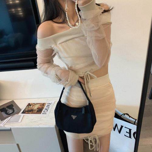 一字领网纱两件套，女装，XTZ style