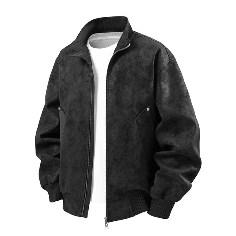 秋冬季男士复古皮衣夹克时尚潮流立领PU皮外套宽松6183-P65，男装皮衣，星座1403A