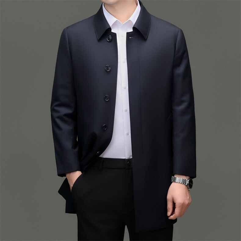 XL-N88211秋冬新款男士风衣翻领商务领导服男装纯色全羊毛外套图片