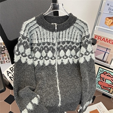 MY414-P62费尔岛毛衣外套女秋季撞色氛围感长毛针织开衫宽松长袖，男装针织衫/毛衣，电商B323A