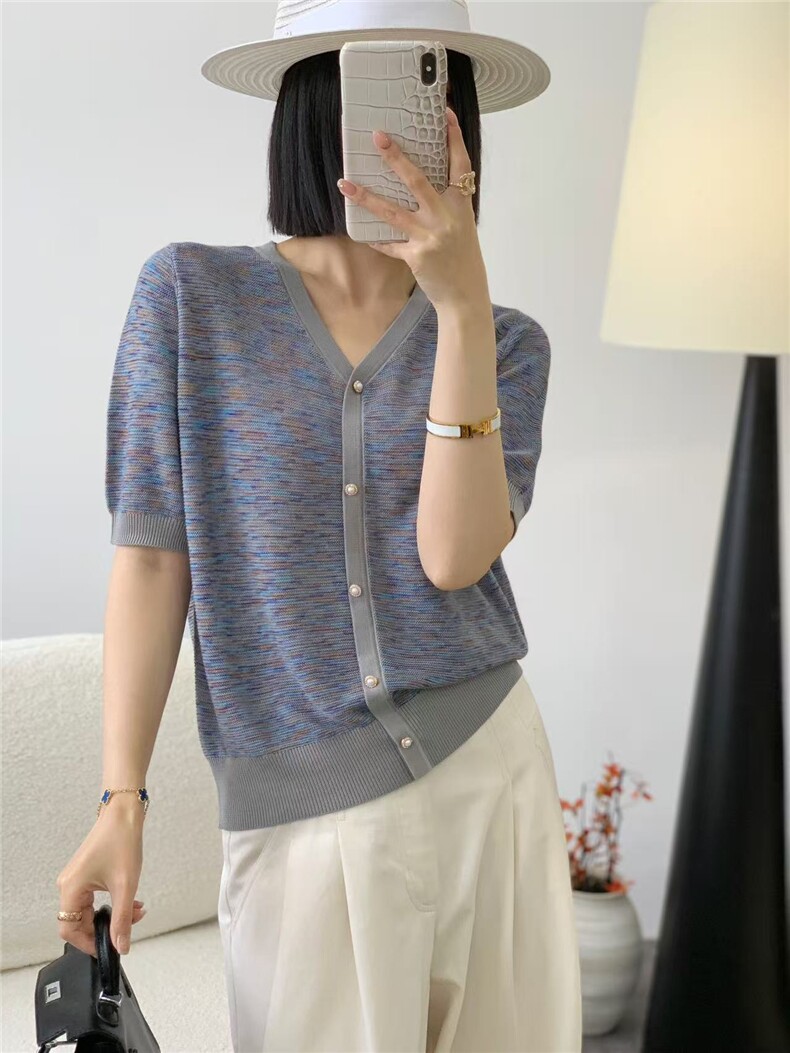 2025年春季时尚百搭通勤简约假开衫，女装T恤，晨旭羊绒