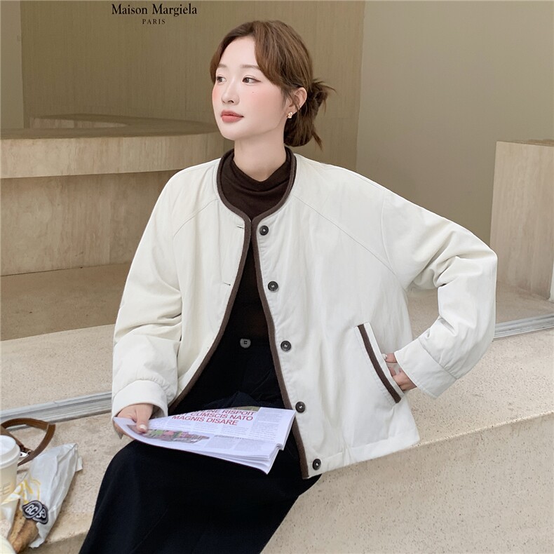 现货90白鸭绒圆领短款羽绒服女2025冬新款宽松时尚百搭保暖外套图片