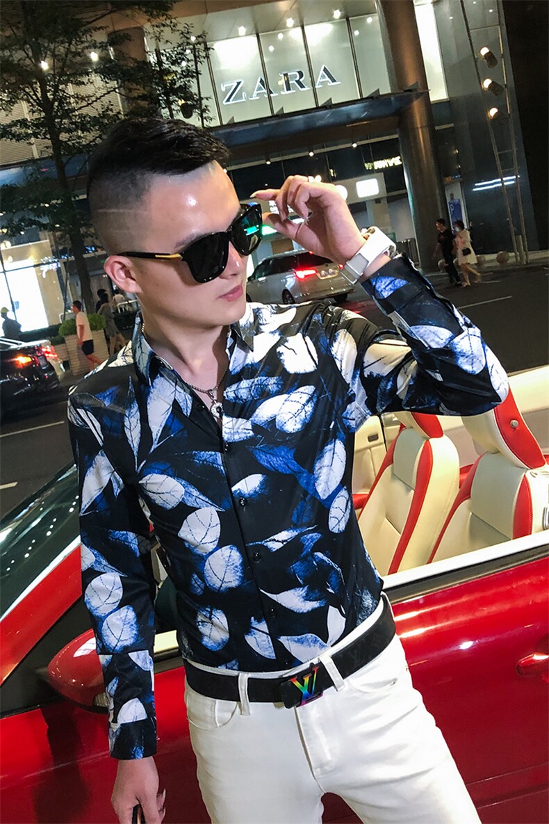 2021春秋衬衫社会男长袖上衣印花男装韩版修身四季潮流衬衣Q863-P55,男装衬衫,星座419（原A233）
