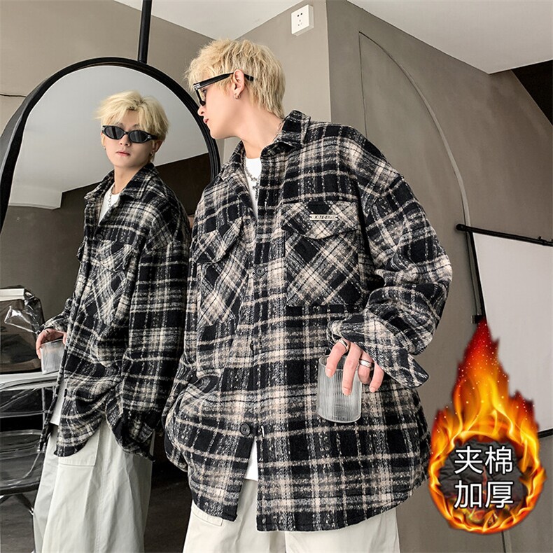 现货~贴布绣格子衬衣宽松复古外套潮XZ609-WT2351加棉-P80-控128,男装夹克,星座609