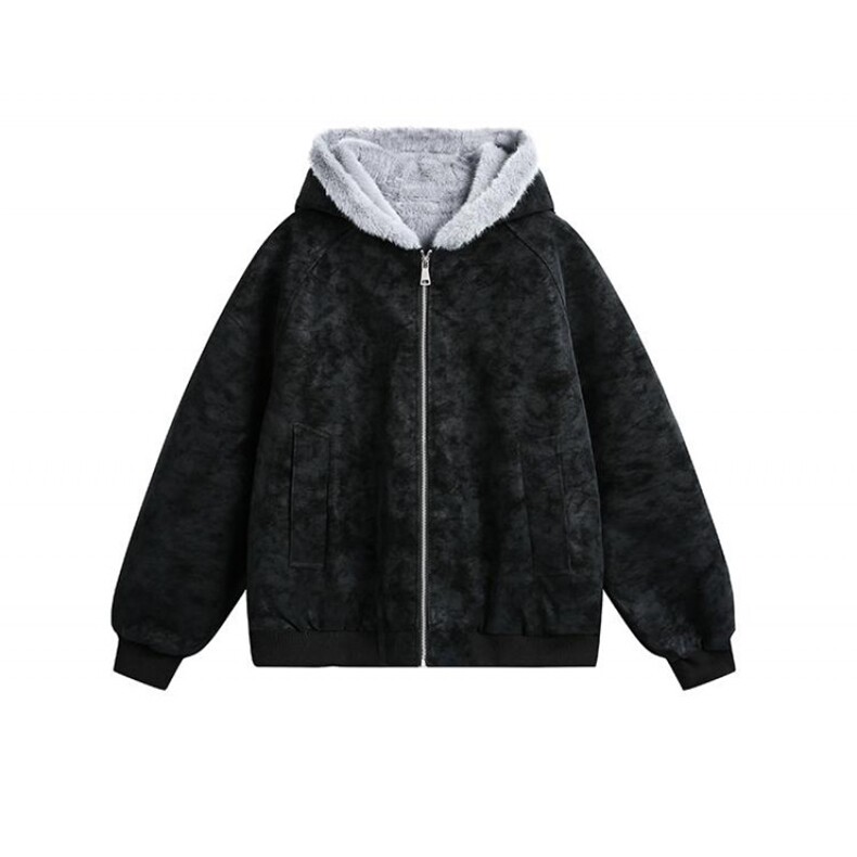 现货日产量2000连帽座山雕pu皮加绒荔枝纹棉衣外套MF04特批95图片