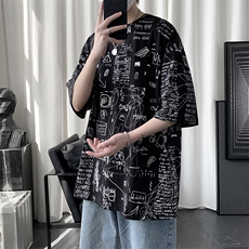 703-T270-P30夏季男全棉涂鸦满印休闲T恤，男装T恤，星座703