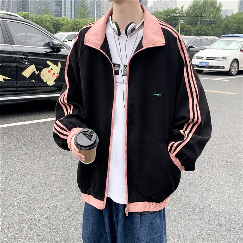 910A-DY23-P85控108秋装条纹小清新夹克女韩版情侣休闲运动外套男,男装夹克,星座910A