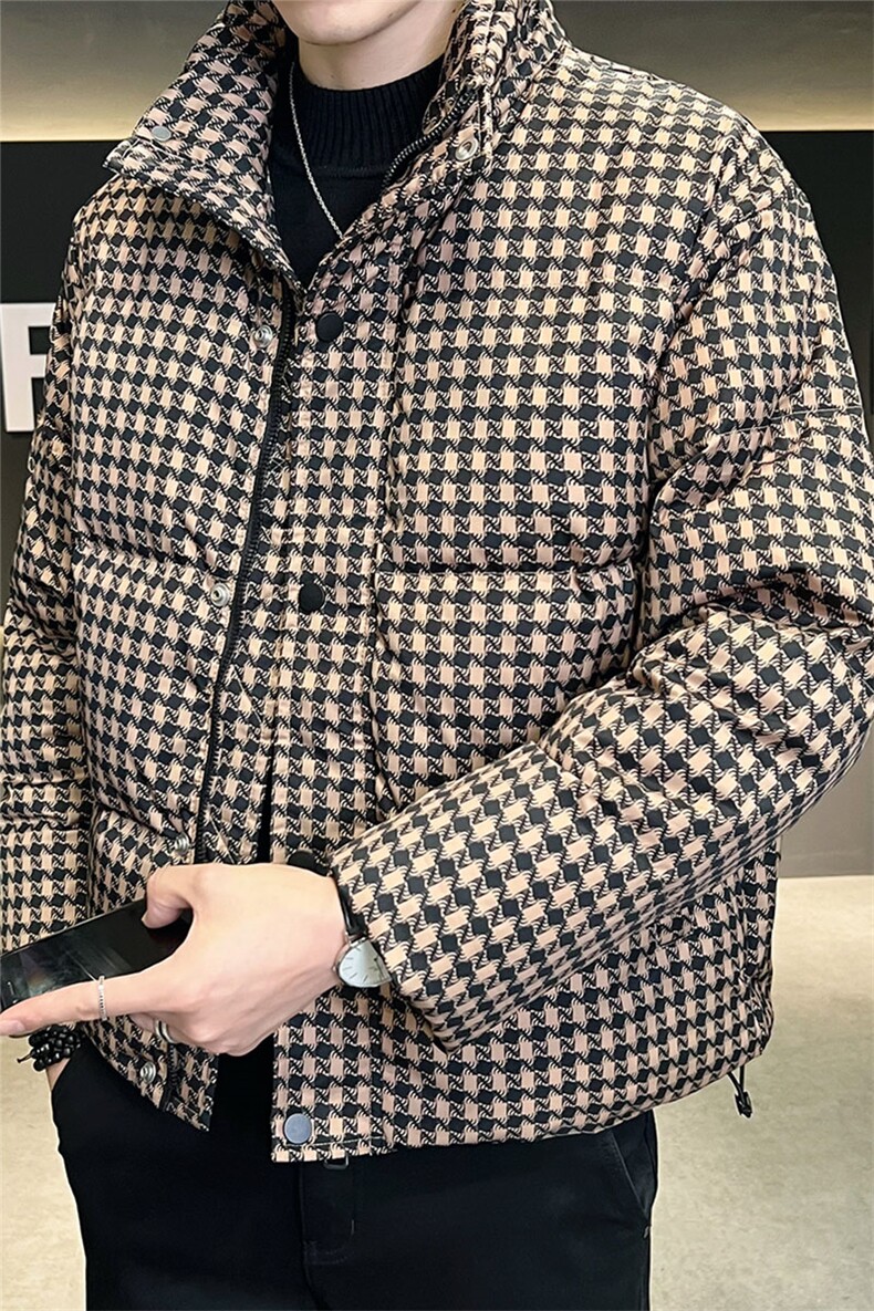 千鸟格印花羽绒服男20205冬款宽松面包服男外套B317/1825/P175,男装羽绒服,电商B317