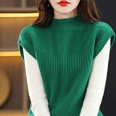 秋冬新款羊绒衫女马甲半高领套头坎肩毛衣宽松羊毛针织衫百搭上衣，女装马甲，迅太羊绒