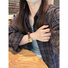 复古磨毛高级感格子衬衫女2025春秋新款宽松衬衣内搭叠穿上衣外套，男装衬衫，星座1210-1