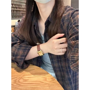 复古磨毛高级感格子衬衫女2025春秋新款宽松衬衣内搭叠穿上衣外套图片