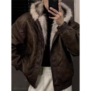 网图 美式PU皮衣兔毛座山雕棉服外套 W1871/特P110图片