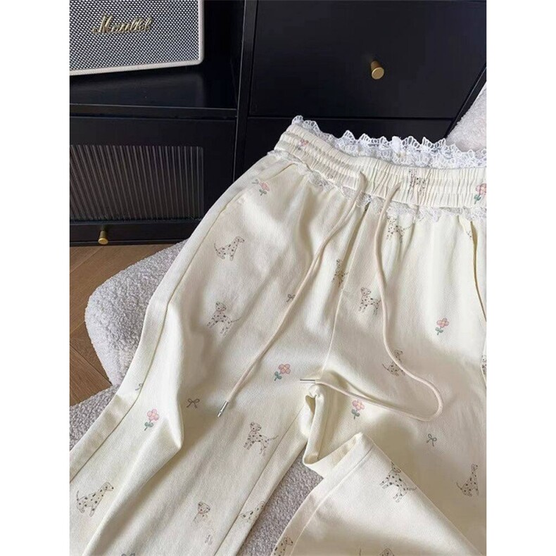AK2384-p50美式小狗2026春季新款蕾丝拼接垂感显瘦直筒休闲裤子,女装休闲裤,星座617A-2