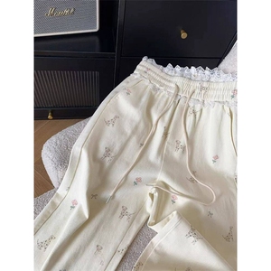 AK2384-p50 美式小狗2026春季新款蕾丝拼接垂感显瘦直筒休闲裤子图片