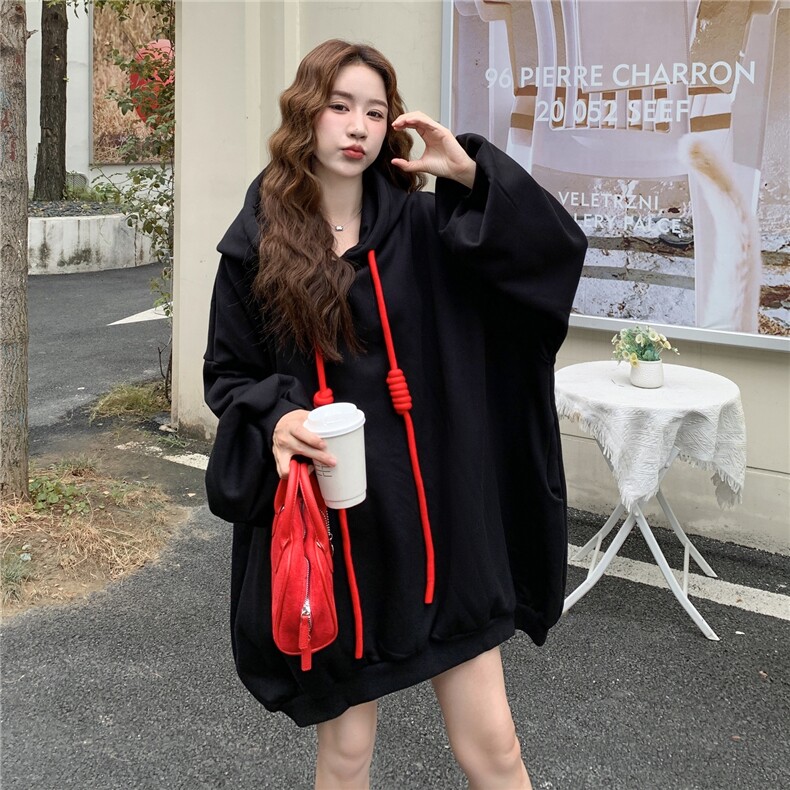 不挑人中长款连帽卫衣帽绳撞色装饰2C167-870-P155-K218,女装卫衣/绒衫,2C167