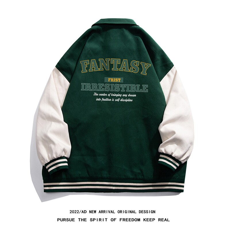 白底22秋冬新款港风潮流字母翻领棒球服夹克外套G607P85控108,男装夹克,电商A247-1