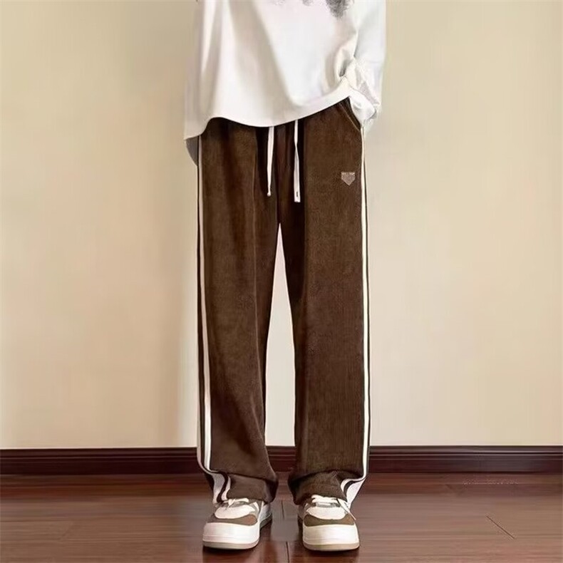 长裤直筒宽松型重磅条纹运动裤子男秋季潮牌宽松青少年慵懒风卫裤,男装休闲裤,星座506A