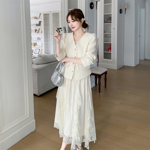 法式小香风蕾丝西装半身裙两件套女2025春秋季新款高级感气质套装图片