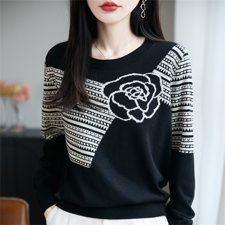 秋季新款针织套头上衣时尚百搭，女装针织衫/毛衣，唐诺