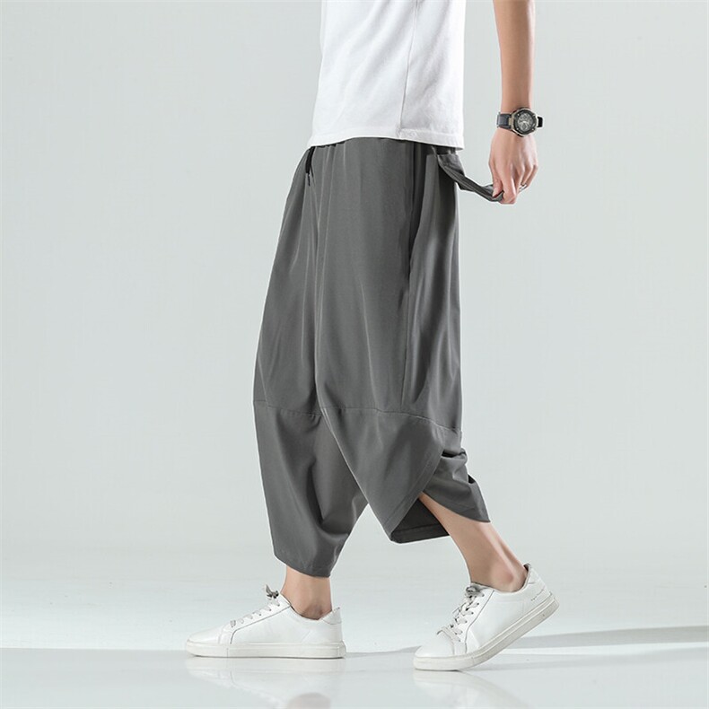 2025新中式风冰丝凉爽沙滩裤汉服宽松阔腿裤A057-K171-P30，男装民族服装，电商A057B