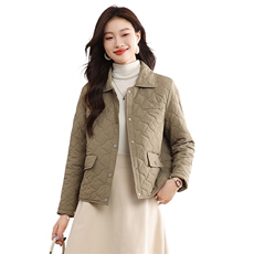 小香风翻领轻薄羽绒棉服女2024冬新款时尚宽松休闲保暖棉服小棉袄，女装棉衣/棉服，文熹诺