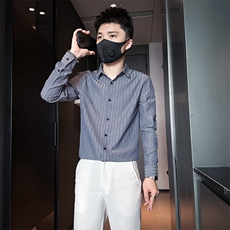 店主风条纹衬衫男长袖修身潮流百搭社会小伙301C-CS07-P58控78，男装衬衫，星座301C（原B323）