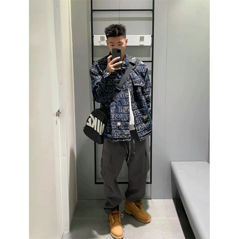 706-1-JK533-P75秋季美式复古满印情侣牛仔外套休闲牛仔夹克潮,男装工装外套,星座706-1