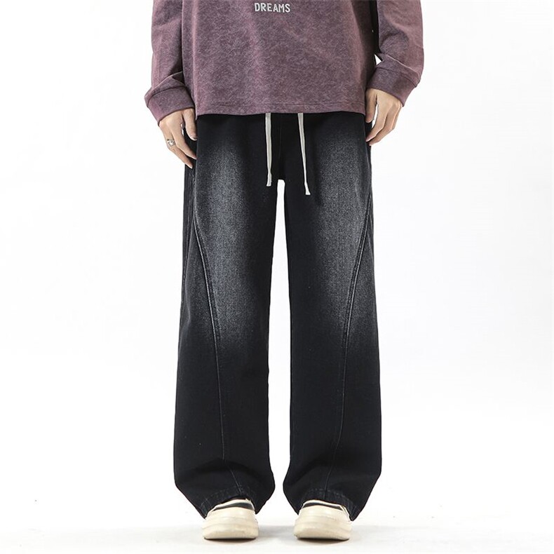 2025秋冬新款薄款牛仔裤港风松紧腰垂感百搭阔腿裤长裤子133-P42,男装牛仔裤,星座1006-1